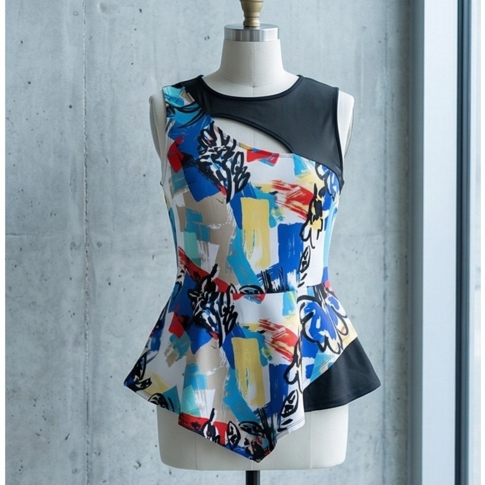Fashion To Figure 2 (2X) Royal Blue Cutout Peplum Top Edgy Artsy Art‎ to Wear